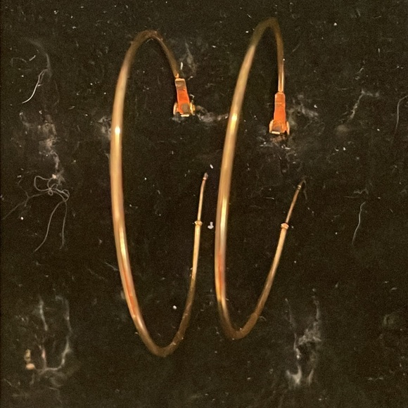 2” gold tone open hoop latch back earrings - Picture 3 of 8